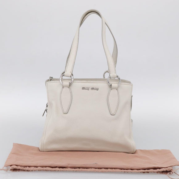 Miu Miu Vitterodino Hand Bag Leather 2way White Silver Auth 210777V