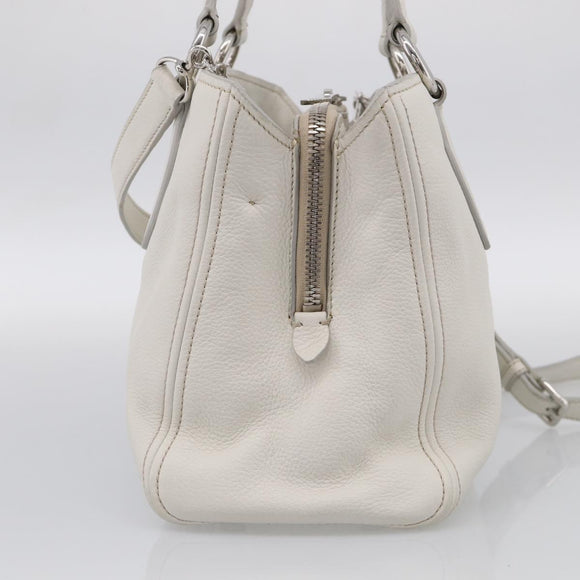 Miu Miu Vitterodino Hand Bag Leather 2way White Silver Auth 210777V
