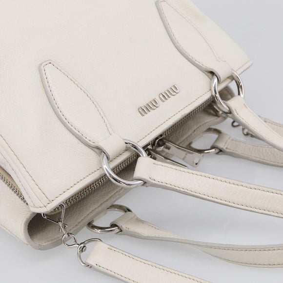 Miu Miu Vitterodino Hand Bag Leather 2way White Silver Auth 210777V