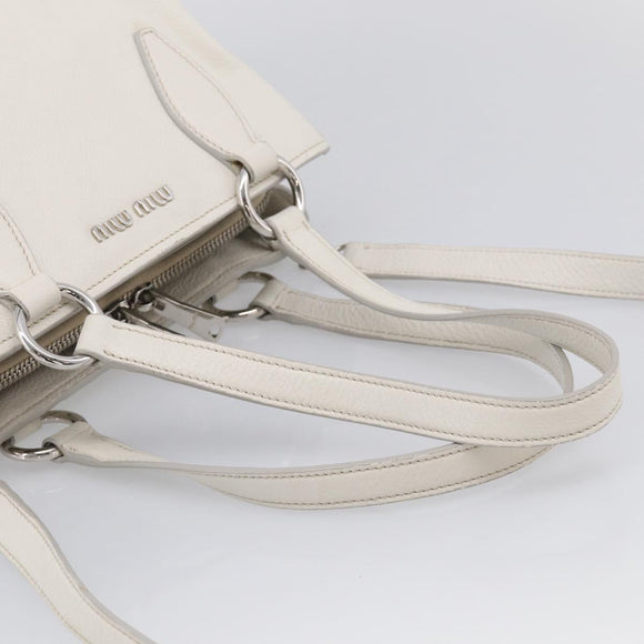 Miu Miu Vitterodino Hand Bag Leather 2way White Silver Auth 210777V