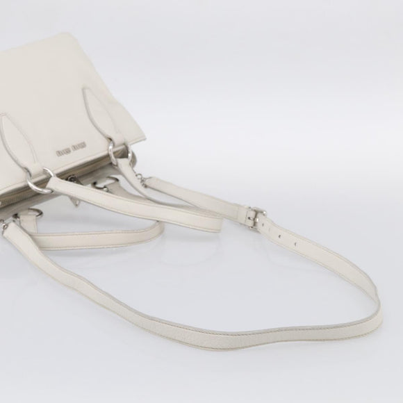 Miu Miu Vitterodino Hand Bag Leather 2way White Silver Auth 210777V