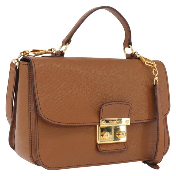 Miu Miu Madras Hand Bag Leather 2way Brown Gold Auth 210778V