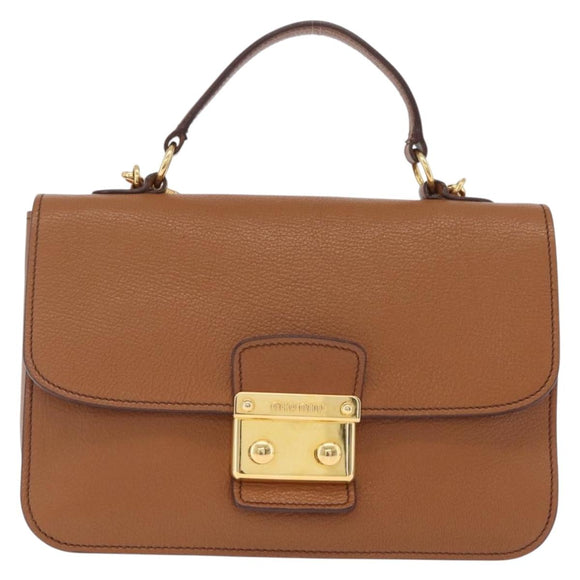 Miu Miu Madras Hand Bag Leather 2way Brown Gold Auth 210778V