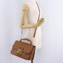 Miu Miu Madras Hand Bag Leather 2way Brown Gold Auth 210778V-35