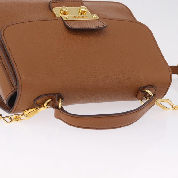 Miu Miu Madras Hand Bag Leather 2way Brown Gold Auth 210778V