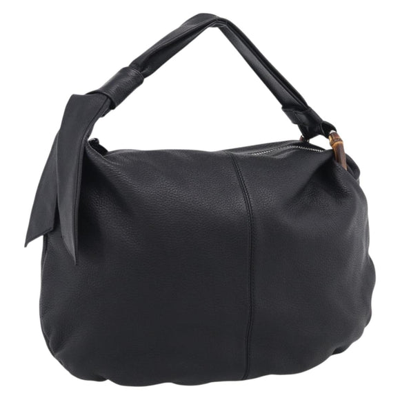 GUCCI Bamboo Shoulder Bag Leather Black Silver 232930 Auth 210779V