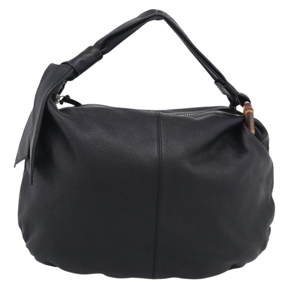 GUCCI Bamboo Shoulder Bag Leather Black Silver 232930 Auth 210779V