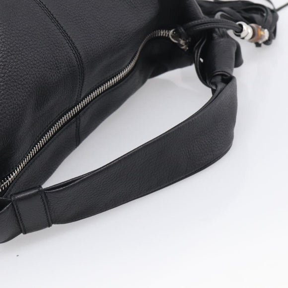 GUCCI Bamboo Shoulder Bag Leather Black Silver 232930 Auth 210779V