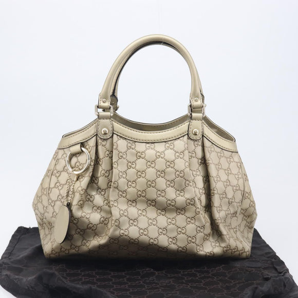 GUCCI GG Canvas Guccissima Sukey Hand Bag Leather Gold 211944 Auth 210784V