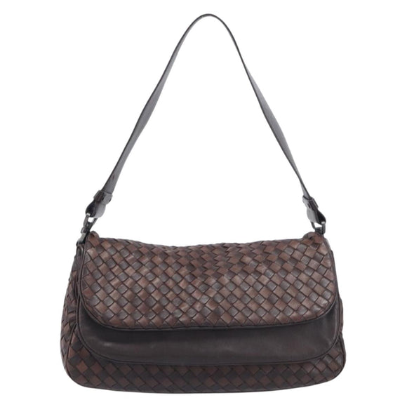 Bottega Veneta INTRECCIATO Shoulder Bag Leather Brown 142468 Auth 210785V
