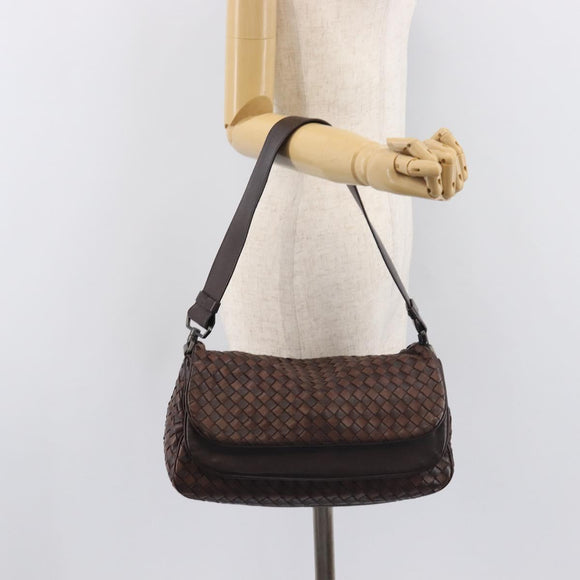 Bottega Veneta INTRECCIATO Shoulder Bag Leather Brown 142468 Auth 210785V
