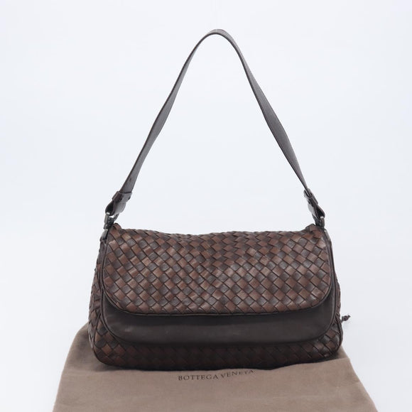 Bottega Veneta INTRECCIATO Shoulder Bag Leather Brown 142468 Auth 210785V