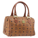 MCM Vicetos Logogram Boston Bag PVC Leather Brown Gold Auth 210787-1