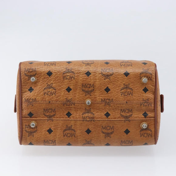 MCM Vicetos Logogram Boston Bag PVC Leather Brown Gold Auth 210787