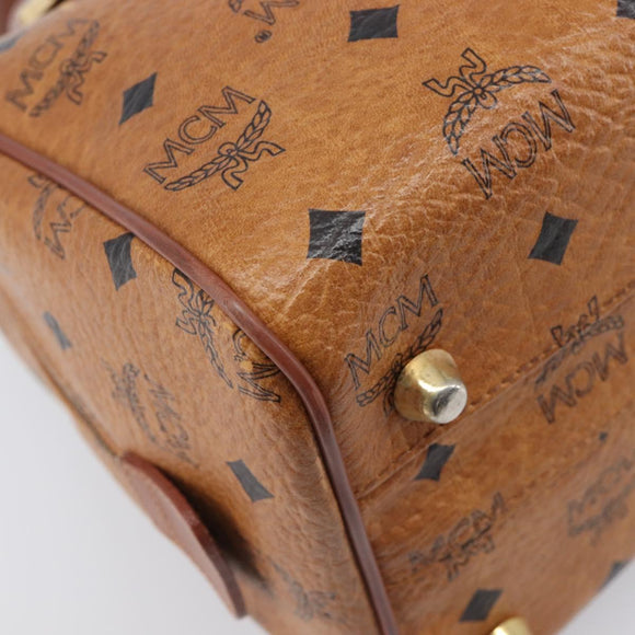 MCM Vicetos Logogram Boston Bag PVC Leather Brown Gold Auth 210787