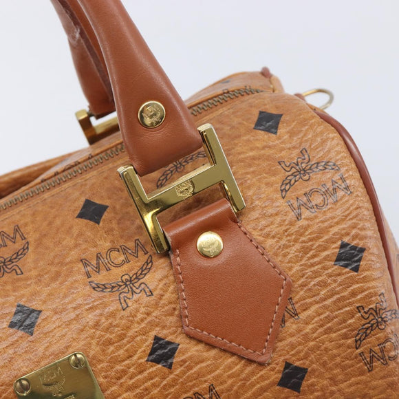 MCM Vicetos Logogram Boston Bag PVC Leather Brown Gold Auth 210787