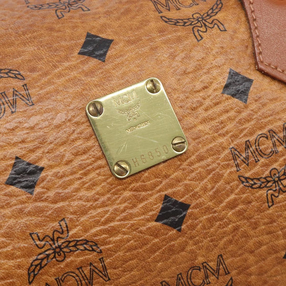 MCM Vicetos Logogram Boston Bag PVC Leather Brown Gold Auth 210787
