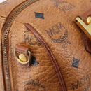 MCM Vicetos Logogram Boston Bag PVC Leather Brown Gold Auth 210787-18