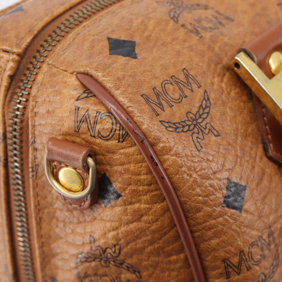 MCM Vicetos Logogram Boston Bag PVC Leather Brown Gold Auth 210787