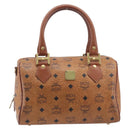 MCM Vicetos Logogram Boston Bag PVC Leather Brown Gold Auth 210787-2
