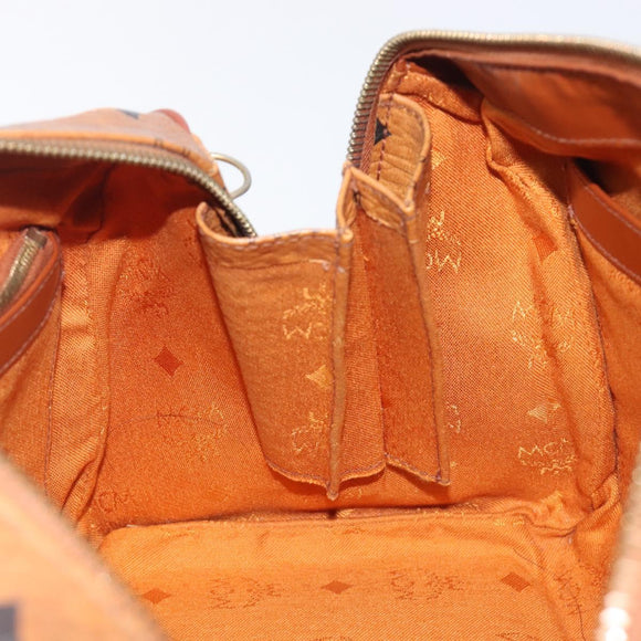 MCM Vicetos Logogram Boston Bag PVC Leather Brown Gold Auth 210787