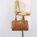 MCM Vicetos Logogram Boston Bag PVC Leather Brown Gold Auth 210787-25