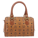 MCM Vicetos Logogram Boston Bag PVC Leather Brown Gold Auth 210787-3