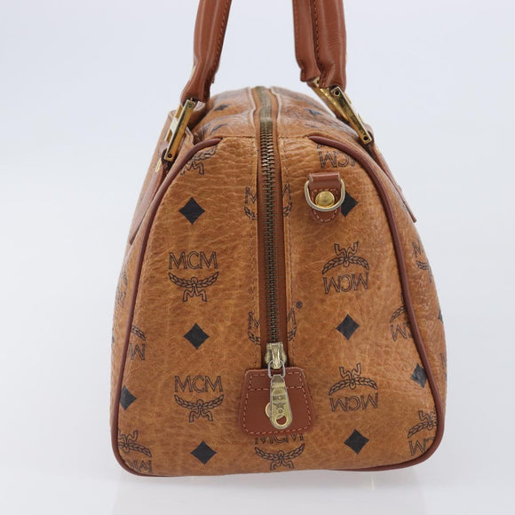 MCM Vicetos Logogram Boston Bag PVC Leather Brown Gold Auth 210787