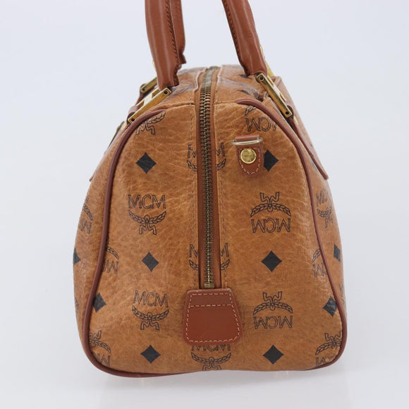 MCM Vicetos Logogram Boston Bag PVC Leather Brown Gold Auth 210787