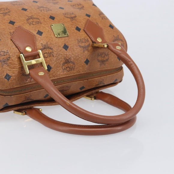 MCM Vicetos Logogram Boston Bag PVC Leather Brown Gold Auth 210787