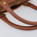 MCM Vicetos Logogram Boston Bag PVC Leather Brown Gold Auth 210787-8