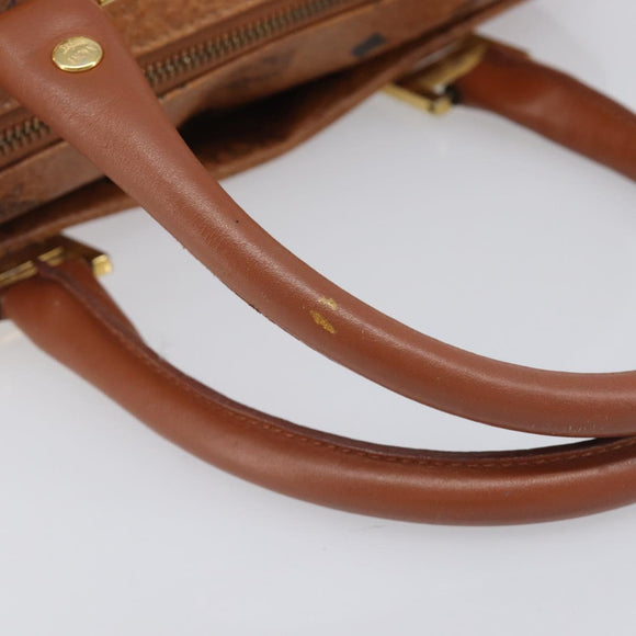 MCM Vicetos Logogram Boston Bag PVC Leather Brown Gold Auth 210787