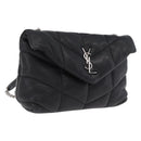 Saint Laurent Chain Lulu Shoulder Bag Leather Black Silver Auth 210788V-1