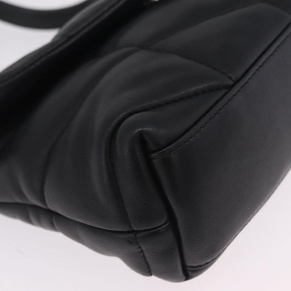 Saint Laurent Chain Lulu Shoulder Bag Leather Black Silver Auth 210788V