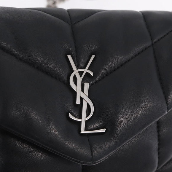 Saint Laurent Chain Lulu Shoulder Bag Leather Black Silver Auth 210788V