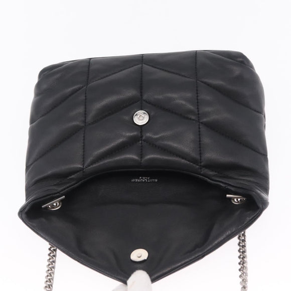 Saint Laurent Chain Lulu Shoulder Bag Leather Black Silver Auth 210788V