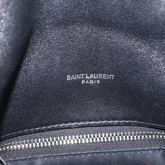 Saint Laurent Chain Lulu Shoulder Bag Leather Black Silver Auth 210788V