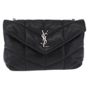 Saint Laurent Chain Lulu Shoulder Bag Leather Black Silver Auth 210788V-2