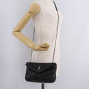 Saint Laurent Chain Lulu Shoulder Bag Leather Black Silver Auth 210788V-28