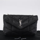Saint Laurent Chain Lulu Shoulder Bag Leather Black Silver Auth 210788V-29