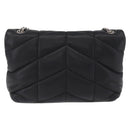 Saint Laurent Chain Lulu Shoulder Bag Leather Black Silver Auth 210788V-3