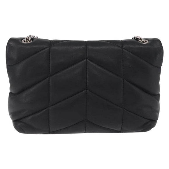 Saint Laurent Chain Lulu Shoulder Bag Leather Black Silver Auth 210788V