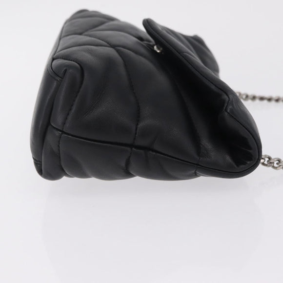 Saint Laurent Chain Lulu Shoulder Bag Leather Black Silver Auth 210788V