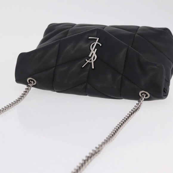 Saint Laurent Chain Lulu Shoulder Bag Leather Black Silver Auth 210788V