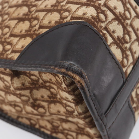 Christian Dior Trotter Canvas Hand Bag Brown Gold Auth 210794