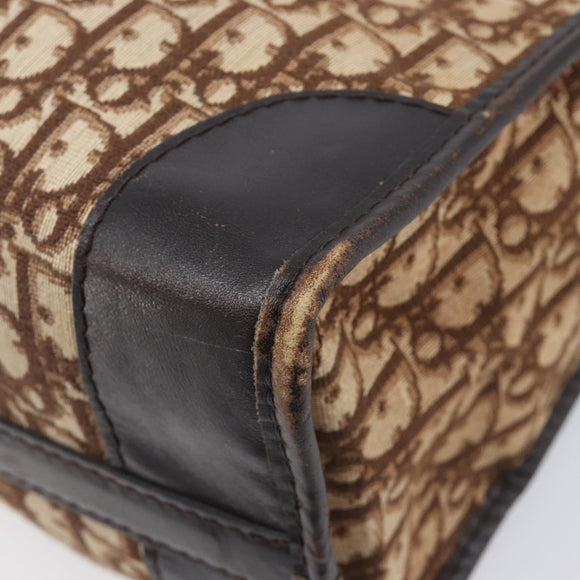 Christian Dior Trotter Canvas Hand Bag Brown Gold Auth 210794