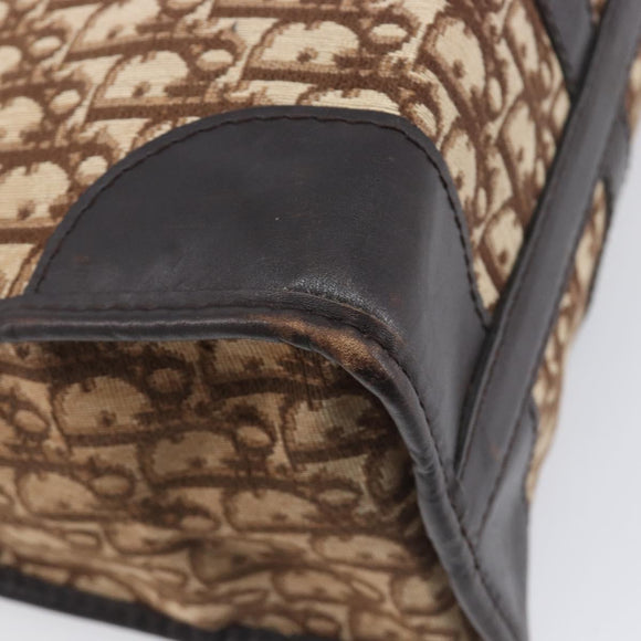Christian Dior Trotter Canvas Hand Bag Brown Gold Auth 210794