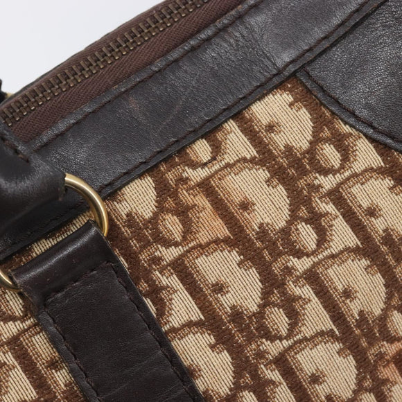 Christian Dior Trotter Canvas Hand Bag Brown Gold Auth 210794