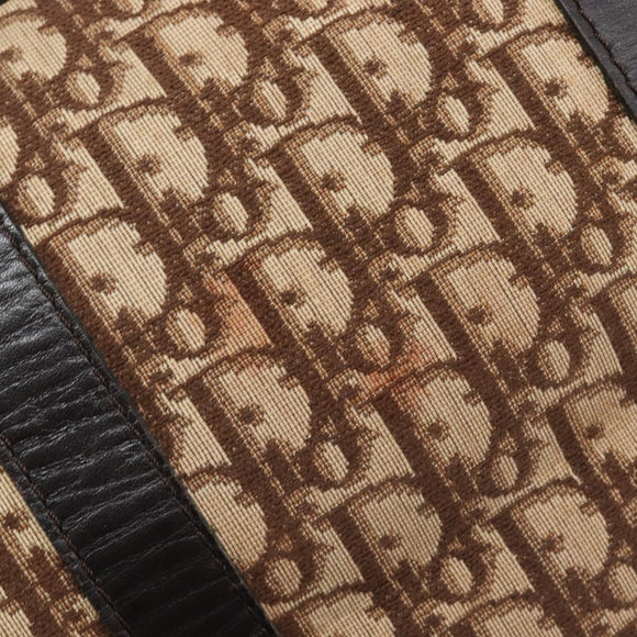Christian Dior Trotter Canvas Hand Bag Brown Gold Auth 210794