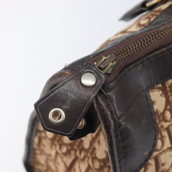 Christian Dior Trotter Canvas Hand Bag Brown Gold Auth 210794
